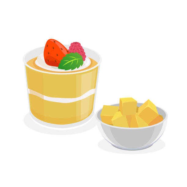 mango pudding chinese mango pudding and fresh mango. jello illustrations stock illustrations