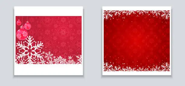 Vector illustration of Christmas backgrounds. The color of the image is red. Two retro holiday backgrounds for your design: Christmas pictures, cards, posters, covers, banners