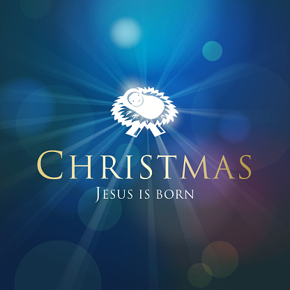 The key of Christmas is the birth of Jesus Christ in the holy night on the blue light beam background