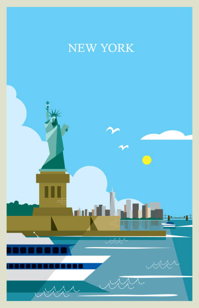 New York Poster of retro colors, flat illustration with a simple style. Easy color change new york city illustrations stock illustrations