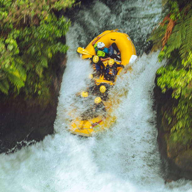 il fiume kaituna alle cascate okere, rotorua - extreme sports rafting team sport white water rafting foto e immagini stock