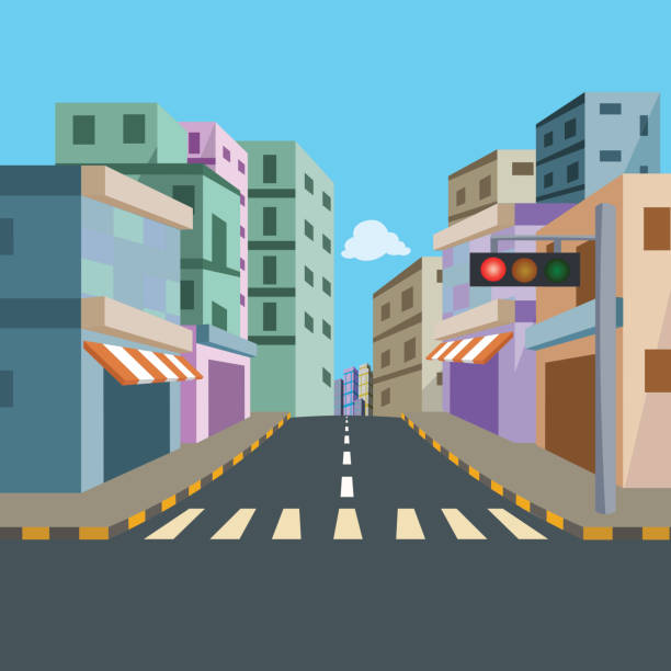 BG City Street with Traffic Signal City Street with Traffic Signal Background - Cartoon Vector Image 3d city street stock illustrations