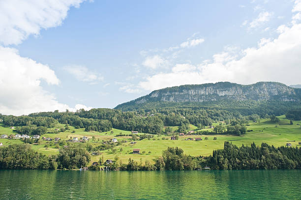 Lakescape of Lake Lucerne, Burglen Town in nidwalden canton, Switzerland