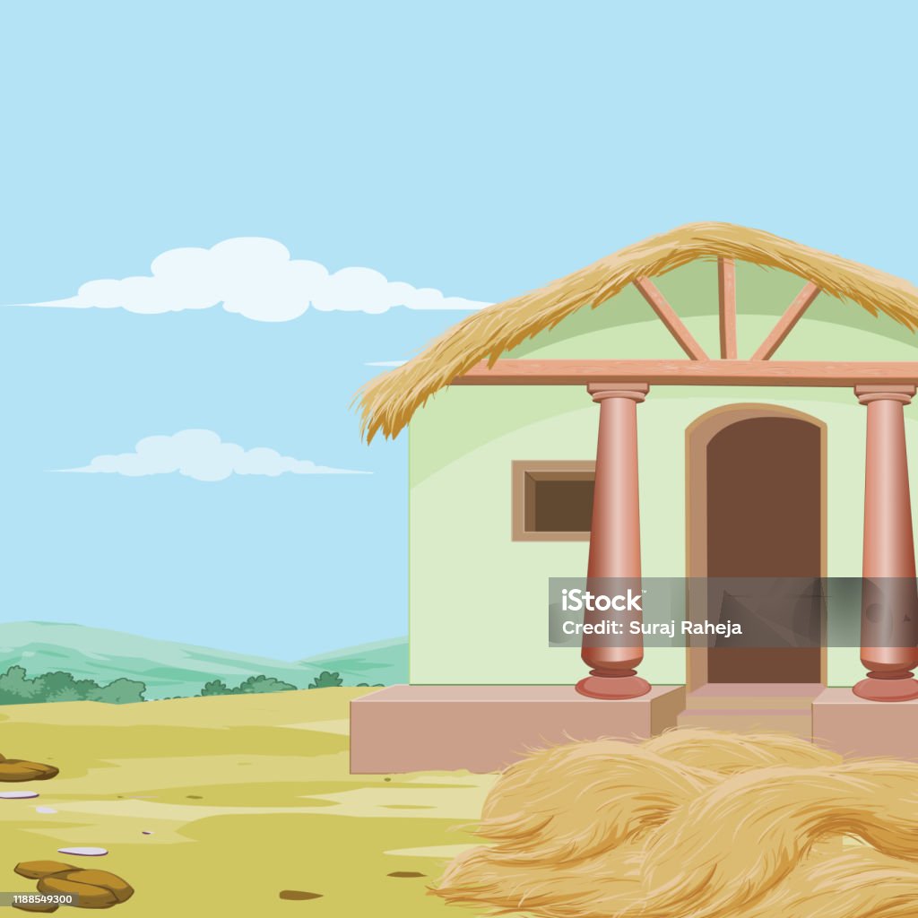 Bg House With Hay In Front Yard Stock Illustration - Download Image Now -  Village, House, India - iStock