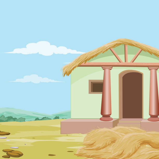 Bg House With Hay In Front Yard Stock Illustration - Download Image Now -  Village, House, India - iStock