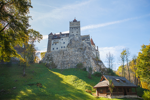 Brasov, Transylvania. Romania - oktober 12, 2019: The medieval Castle of Bran, known for the myth of Dracula.