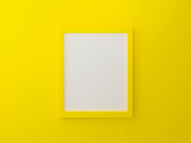istock Yellow blank photo frame template on wall texture in gallery. 3d render illustration. Empty clean picture on yellow background for mockup poster and place image. Modern interior design concept. 1188557209