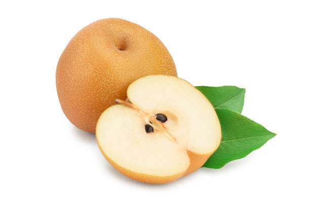 istock Fresh asian pear with leaf isolated on white background 1188560538
