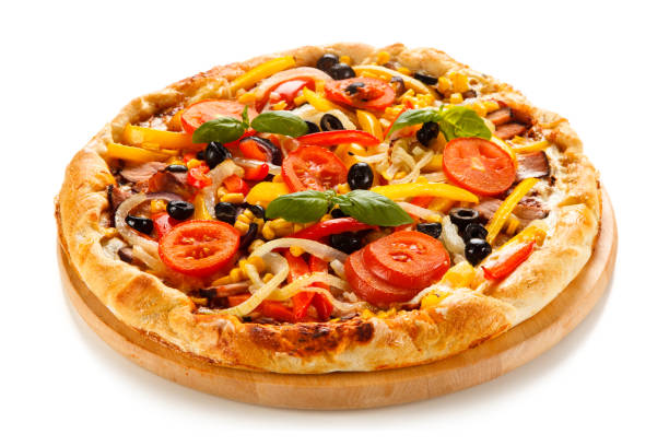 istock Pizza with tomatoes and salami on white background 1188563630