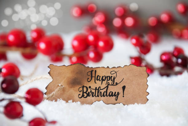 istock Red Christmas Decoration, Snow, Label, Happy Birthday 1188565884