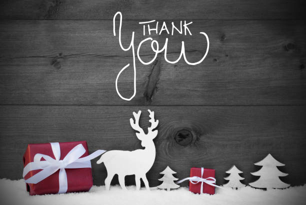 istock Reindeer, Gift, Tree, Snow, Calligraphy Thank You 1188565933
