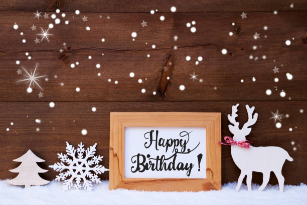 istock Deer, Snowflakes, Snow, Tree, Calligraphy Happy Birthday 1188566068