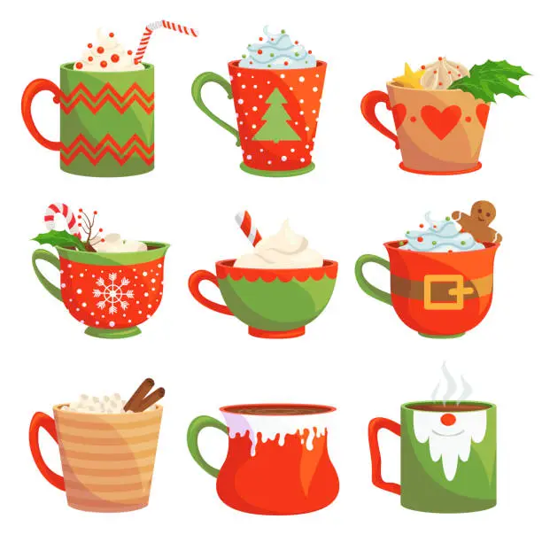 Vector illustration of Traditional christmas drinks flat vector illustrations set