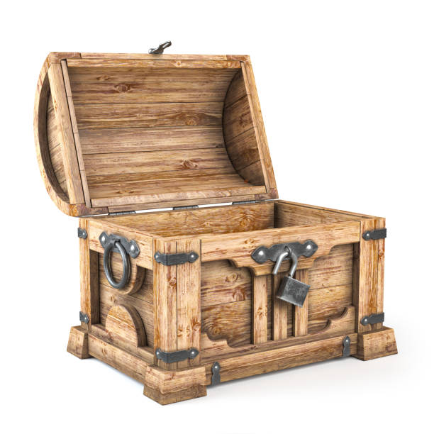 istock Open wooden chest box isolated on white background. 1188569112