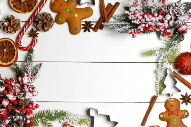 istock Christmas food on wood background 1188569945