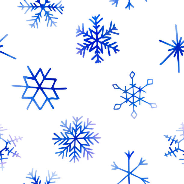 istock Seamless winter christmas pattern of artistic blue snowflakes with watercolor texture. 1188570896