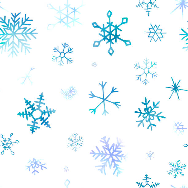 istock Seamless winter christmas pattern of artistic blue snowflakes with watercolor texture. 1188574185
