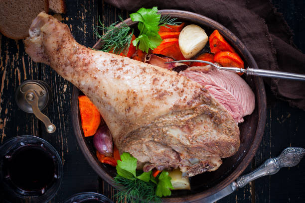 istock Baked turkey drumstick in a bowl, top view, , selective focus 1188577285