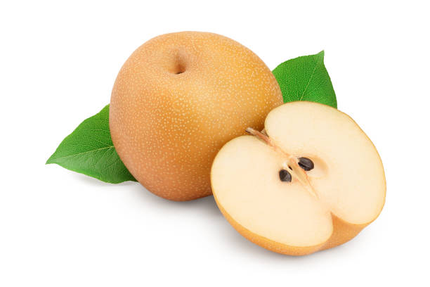 istock Fresh asian pear with leaf isolated on white background 1188577463