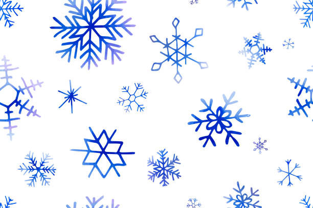 istock Winter christmas seamless pattern with artistic blue watercolor snowflakes. 1188578875