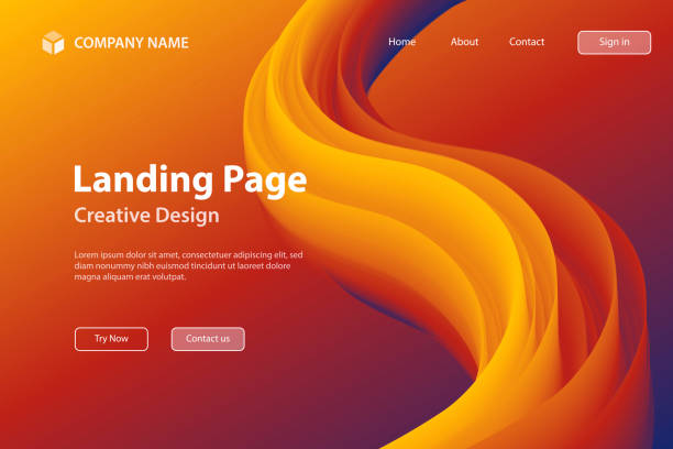 ランディング ページ テンプレート - オレンジ色のグラデーション背景に流体抽象デザイン - vibrant color shape multi colored red点のイラスト素材／クリップアート素材／マンガ素材／アイコン素材