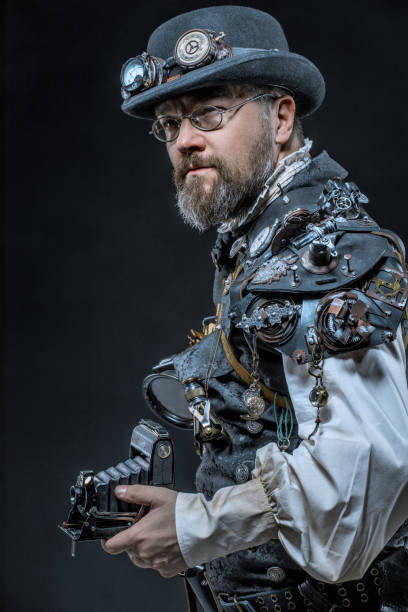 istock Steampunk male military character in a studio shot 1188585994