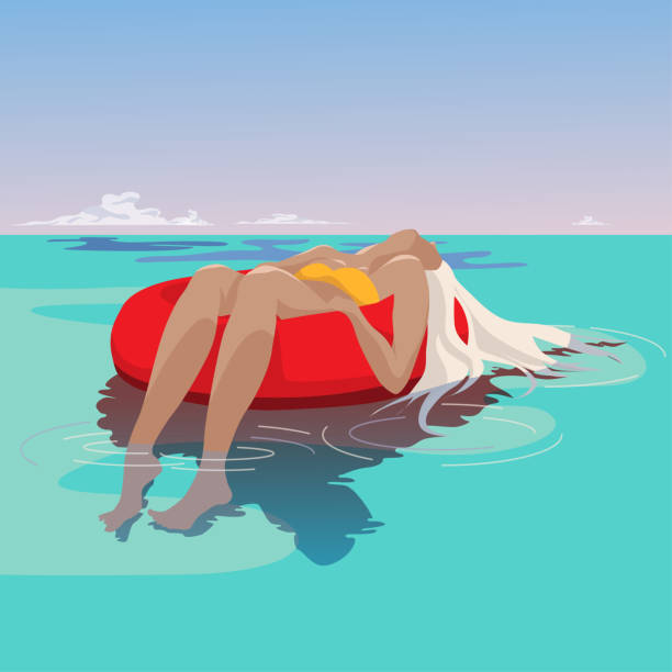 海の休暇をリラックス。女の子の夢 - blond hair cartoon women beach点のイラスト素材／クリップアート素材／マンガ素材／アイコン素材
