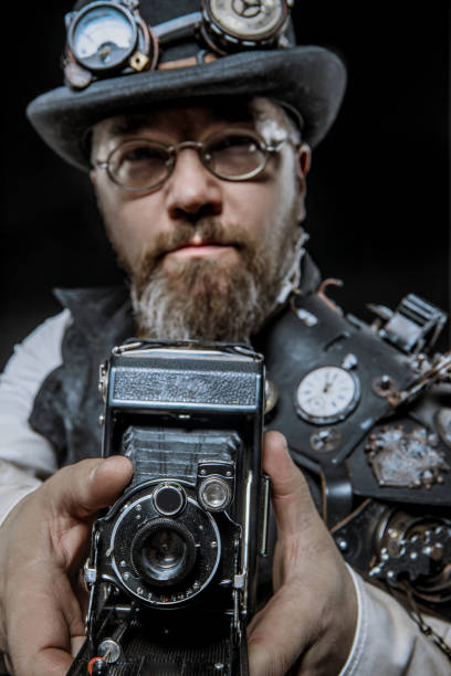 istock Steampunk male military character in a studio shot 1188586384