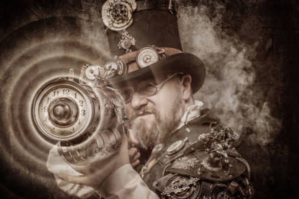 istock Steampunk male military character in a studio shot 1188586684