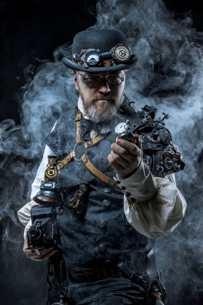 Steampunk male military character in a studio shot
