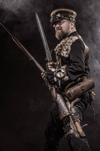 istock Steampunk male military character in a studio shot 1188588062