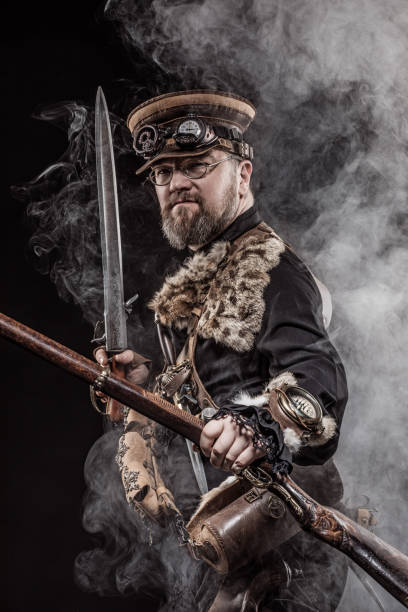 istock Steampunk male military character in a studio shot 1188588190