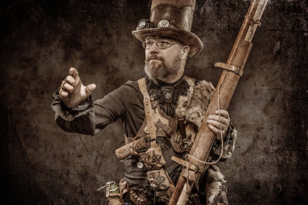 istock Steampunk male military character in a studio shot 1188588766
