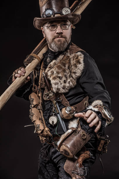 istock Steampunk male military character in a studio shot 1188590109