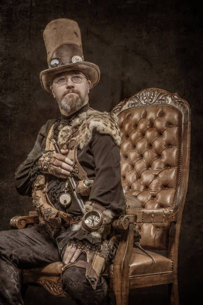 istock Steampunk male military character in a studio shot 1188590466