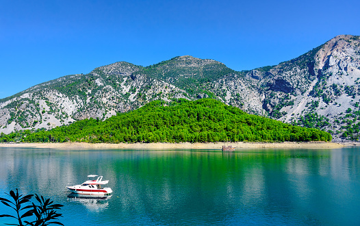 Beautiful mountain lake landscape, Taurus mountains, Green Canyon, Turkey. Popular attraction tourist place.