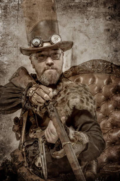 istock Steampunk male military character in a studio shot 1188591893