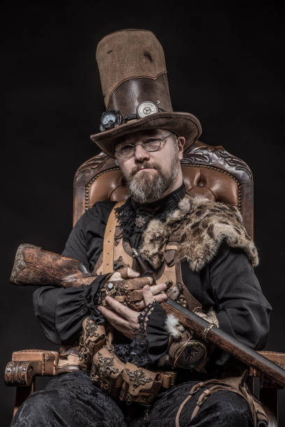 istock Steampunk male military character in a studio shot 1188591964