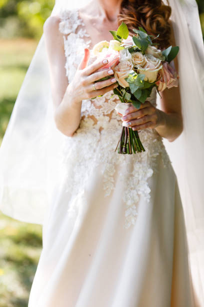 istock Beautiful wedding rustic bouquet with white roses and eustoma 1188593680
