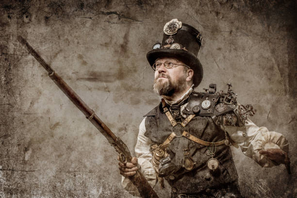istock Steampunk male military character in a studio shot 1188593718