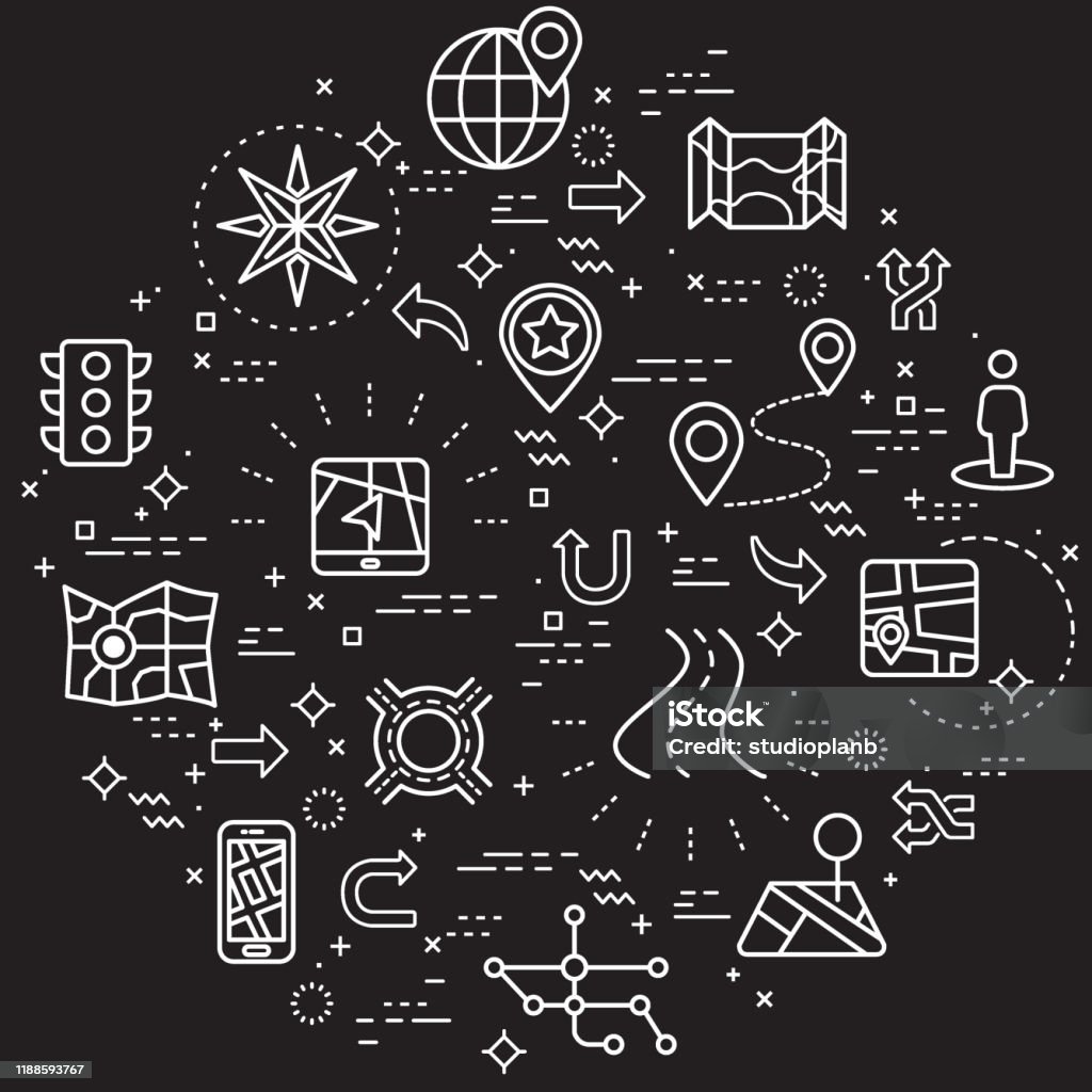 Simple Set Of Map And Navigation Related Vector Line Illustration Stock ...