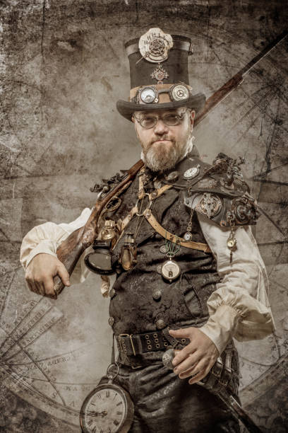 istock Steampunk male military character in a studio shot 1188594680