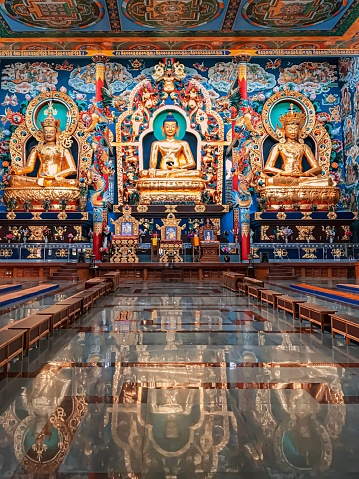 Karnataka: November 2019: Beautiful view of the Buddha Temple near Coorg. (India)