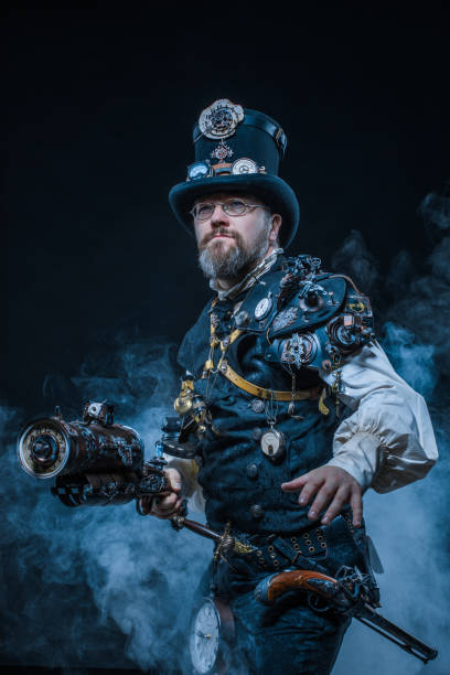 istock Steampunk male military character in a studio shot 1188594745