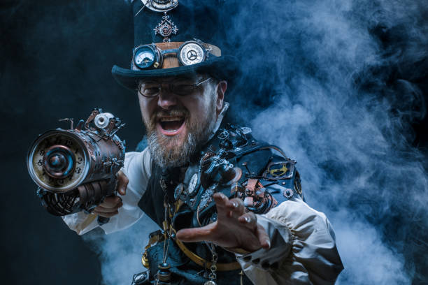 istock Steampunk male military character in a studio shot 1188594758