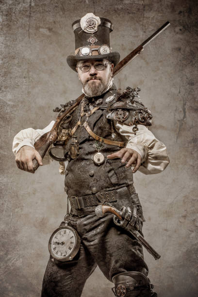 istock Steampunk male military character in a studio shot 1188594784