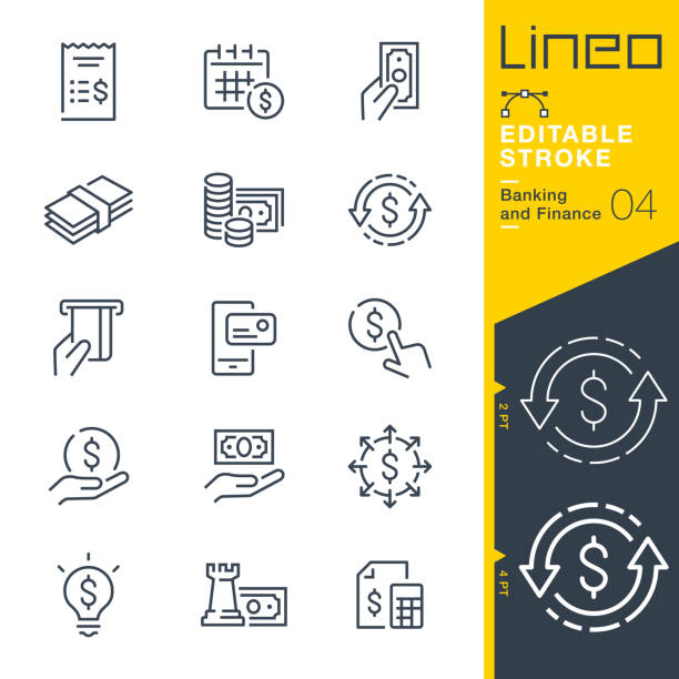 Lineo Editable Stroke - Banking and Finance line icons Vector Icons - Adjust stroke weight - Expand to any size - Change to any colour financial bill stock illustrations