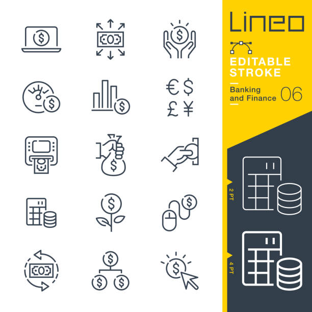 lineo editable stroke - banking- und finance-liniensymbole - elektronisches banking stock-grafiken, -clipart, -cartoons und -symbole