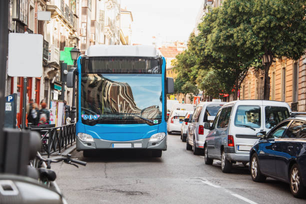 istock Blue city bus in Madrid, Spain 1188601918