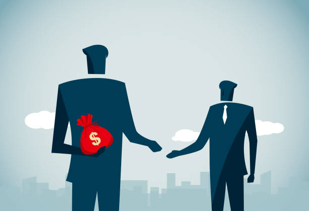 ilustraciones, imágenes clip art, dibujos animados e iconos de stock de sobornando - businessman two people business person handshake